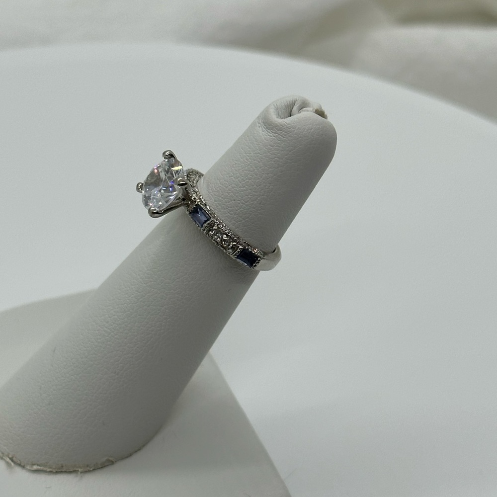 Engagement Cocktail Ring CZ and Blue Stones Sterling Silver - Picture 9 of 13